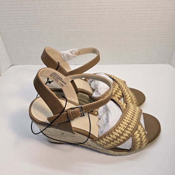Violet & Red Mackenzie Espadrille Wedge Sandals Tan Woven Ankle‎ Strap 6.5M - Picture 3 of 7